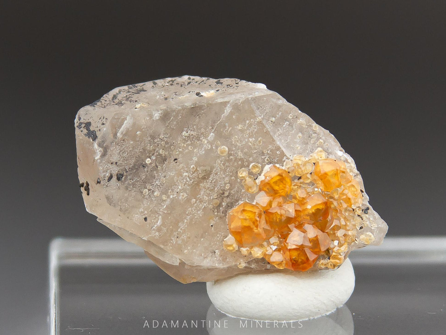 Spessartine Garnets on Smoky Quartz